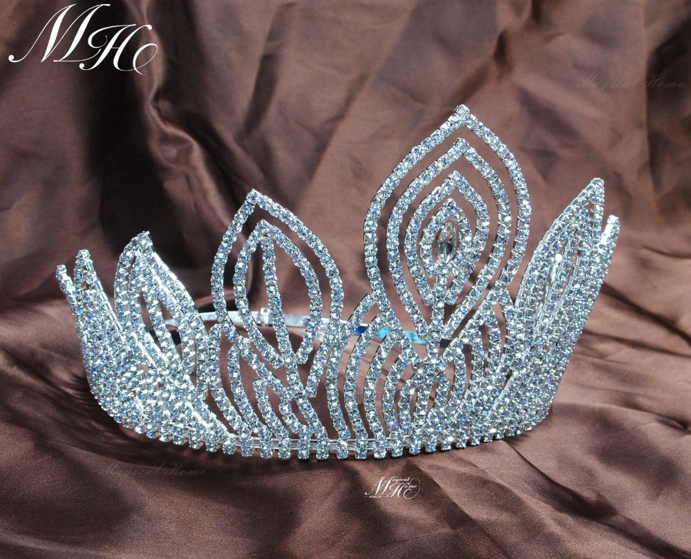 Fantastic Large 5.25" Pageant Tiaras Handmade Brides Crowns Clear Rhinestone Silver Headband Jewelry Bridal Wedding Prom Party - Image 4
