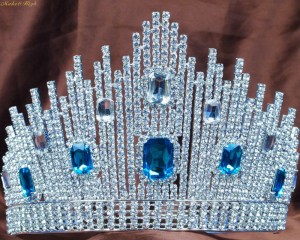 Blue Crystal Miss Universe Pageant Tiaras Large Crowns Clear Rhinestone Headpiece Wedding Bridal Prom Party Costumes