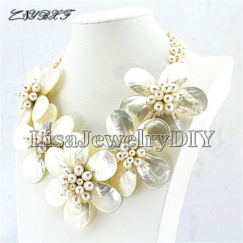 High Quality Freshwater White Pearl Necklace Holiday Party Necklace White Shell Flower Necklace women Pearl Jewelry L1004 - Image 4