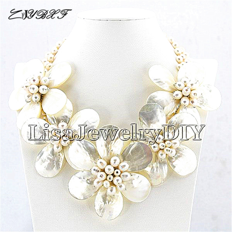 High Quality Freshwater White Pearl Necklace Holiday Party Necklace White Shell Flower Necklace women Pearl Jewelry L1004 - Image 3