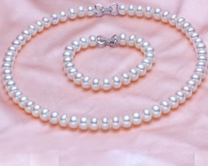 2020 Fashion Women's Fine 8-9mm Necklace/Bracelet Jewelry Set White S925 Silver SterlingButton Fashwater Pearl Jewelry