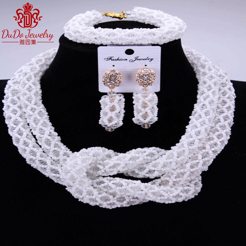 2020 Copper Fine Jewelry Set Silver Beads Dubai Choker Necklace 2 Layers Nigerian Wedding African Beads Jewelry Sets Fashion - Image 5