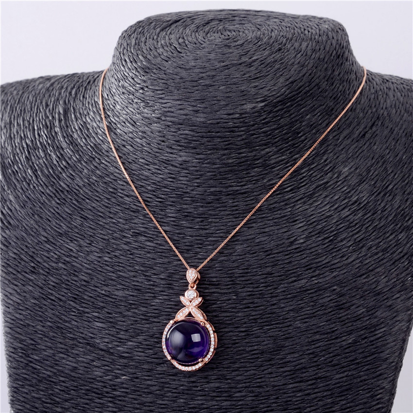 Almei Female Round Amethyst Jewelry Sets Pure 925 Sterling Silver Rose Gold Plated Necklaces Earrings Ring with Gift Box CT005 - Image 5