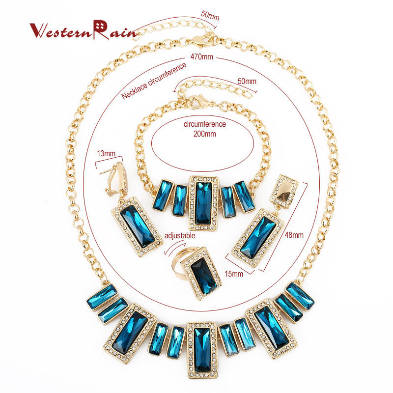 WesternRain Fashion Red/Blue Crystal Rhinestone African Beads Bridal Wedding Prom Party Jewelry Set US Statement Jewelry - Image 4