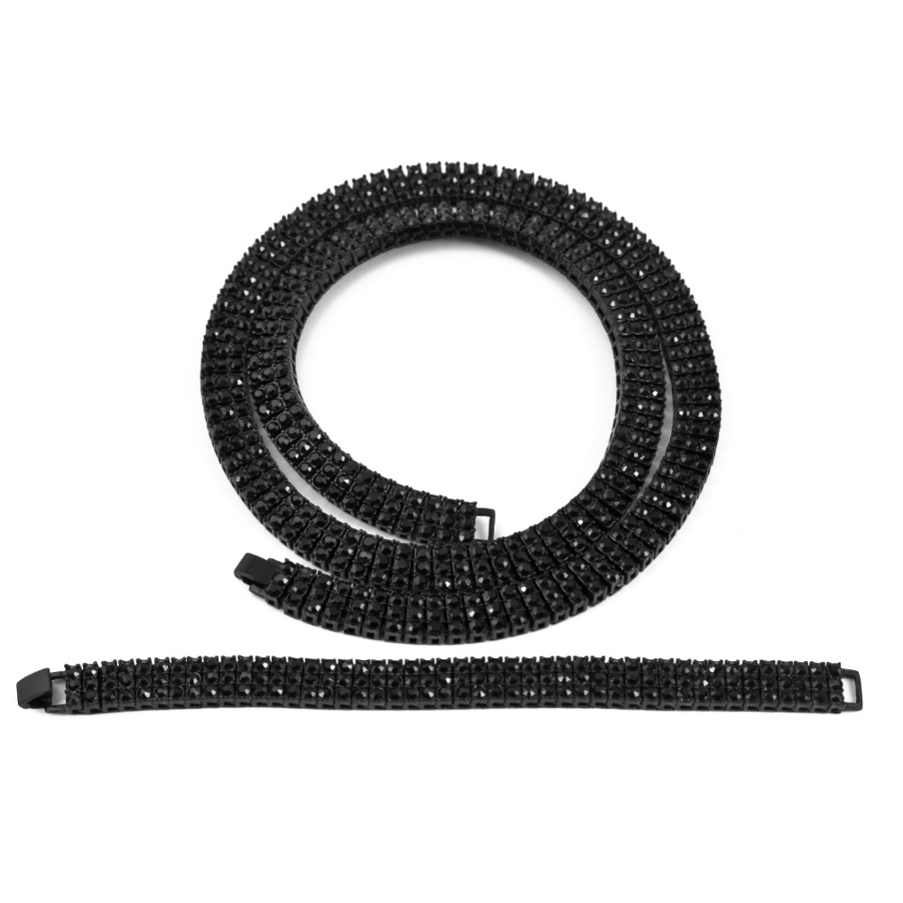 High Quality Men's Gold Color Hip-Hop Jewelry Set Iced Out 30" 3 Row Rhinestone Bling Bling 30inch Chain & 8 inch Bracelet - Image 7