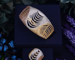 GODKI 35mm Luxury Big Delicate Luxury Gemoetric Lines Cubic Zirconia Party Wedding Saudi Arabic Dubai Bangle Ring Set