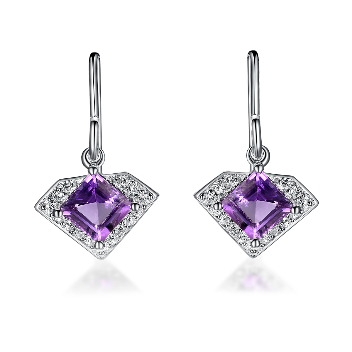 Natural Amethyst 1.6ct 925 Sterling Silver Luxurious Engagement Love Purple Gemstone Women Jewelry Set Earrings & Pendant Hutang - Image 4