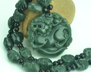 Natural Green Hetian Jades Pendant 3D Carved PIXIU + 18 Arhat Heads Beads Necklace Pendants Men's Amulet Nephrite Jades Jewelry