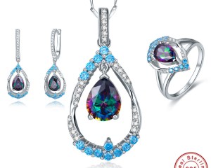 Jrose Wedding Bridal Jewelry 100% sets, 925 Sterling Silver Necklace, earrings, rings, water drops, manganese, garnet jewelry