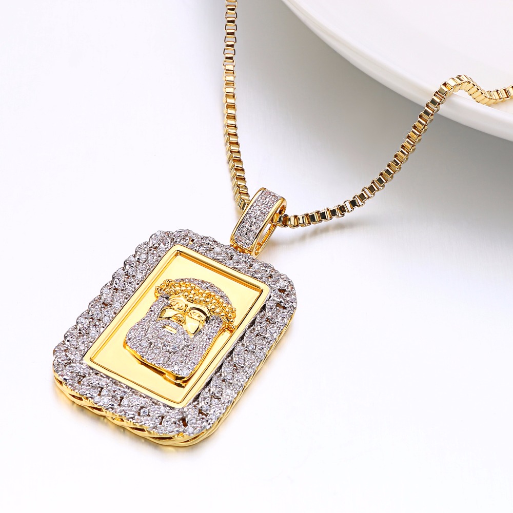Square Necklace Pendant for Men Gold Color Clear Rhinestones Men's Necklaces Punk Male Trendy Jewelry Necklace Pendants - Image 6