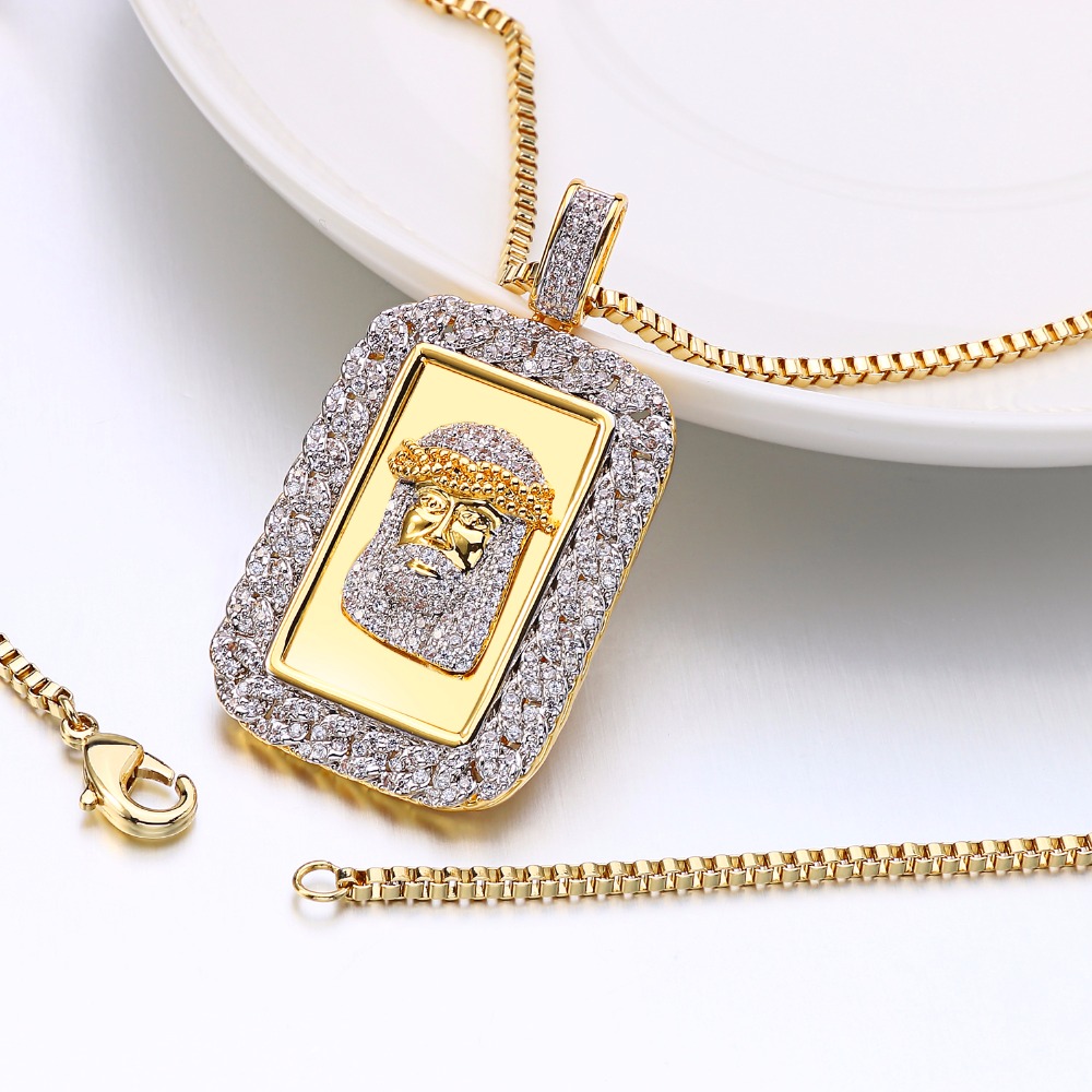 Square Necklace Pendant for Men Gold Color Clear Rhinestones Men's Necklaces Punk Male Trendy Jewelry Necklace Pendants - Image 5