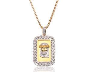 Square Necklace Pendant for Men Gold Color Clear Rhinestones Men's Necklaces Punk Male Trendy Jewelry Necklace Pendants