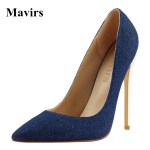 2020 Spring Pointed Toe Denim Large Size Sexy High Heels Women Pumps Stiletto Wedding Shoes