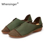 Whensinger - 2020 Woman Shoes Female Genuine Leather Loafers Stitched Casual Slip-On Solid Round Toe Characteristic Fashion 988