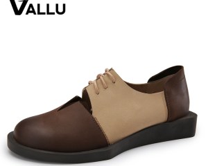 2020 Spring Summer Women Shoes Flats Genuine Leather Round Toes Lace up Mixed Color Handmade Retro Shoes