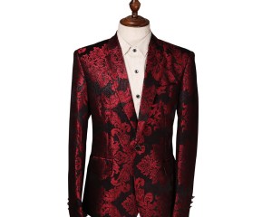 Costume Homme Flower Print Blazer Jacket Wine Red Groomsmen Wedding Blazers Slim Fit Evening Party Dress Suit Blazer Masculino