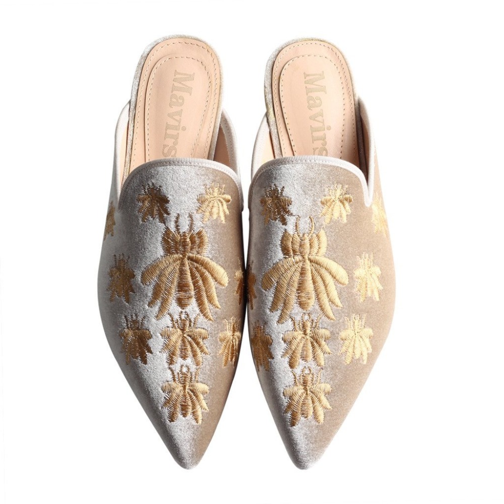 MAVIRS 2020 Fashion Honeybee Embroidery Mule Animal Women Slippers Flats Casual Shoes Velvet Backless Slip On Loafers Flat - Image 7