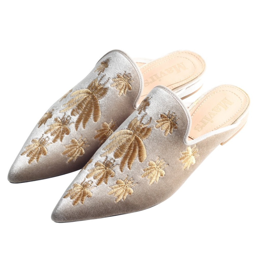 MAVIRS 2020 Fashion Honeybee Embroidery Mule Animal Women Slippers Flats Casual Shoes Velvet Backless Slip On Loafers Flat - Image 6