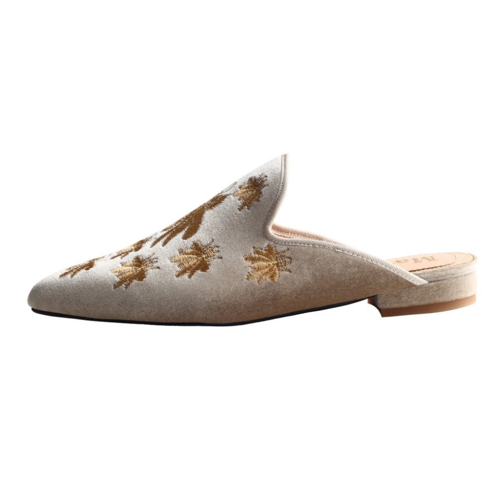 MAVIRS 2020 Fashion Honeybee Embroidery Mule Animal Women Slippers Flats Casual Shoes Velvet Backless Slip On Loafers Flat - Image 3