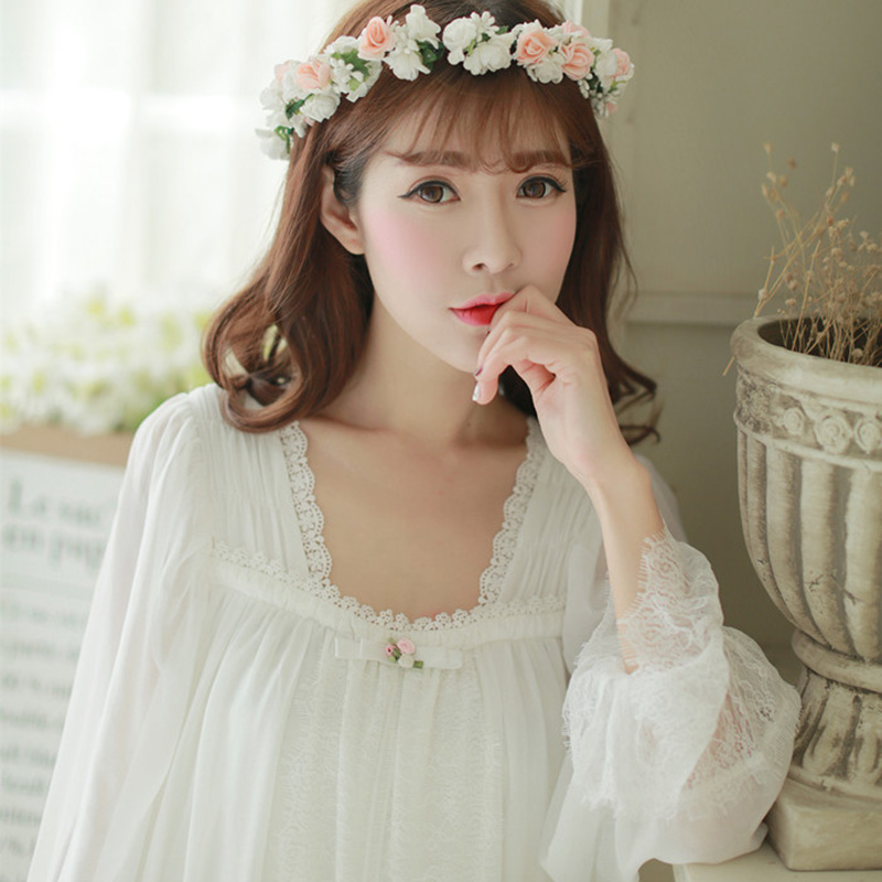 Vintage Royal Princess Nightdress 2020 NEW Elegant Lace Chiffon Dress Retro Lantern sleeves Nightgowns High Quality PT1626 - Image 3
