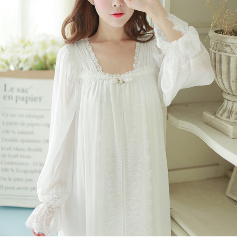 Vintage Royal Princess Nightdress 2020 NEW Elegant Lace Chiffon Dress Retro Lantern sleeves Nightgowns High Quality PT1626 - Image 6