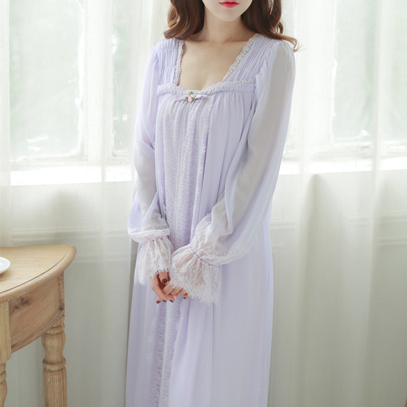 Vintage Royal Princess Nightdress 2020 NEW Elegant Lace Chiffon Dress Retro Lantern sleeves Nightgowns High Quality PT1626 - Image 7