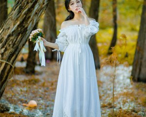 Bridesmaid Dress Vintage Princess Nightgowns Goddess Long Dress White Cotton Sleepwear For Women Pregnant women dress Plus size