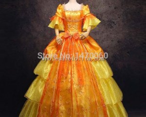 17 18th Century Marie Antoinette Gold Royal Court Embroidery Layered Dress Victorian Ball Gown  Dress