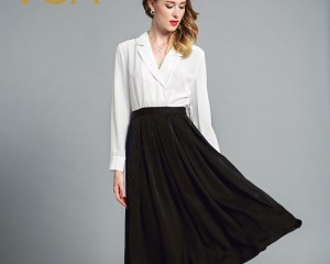 Tunique Femme VOA Black And White Mosaic Silk Dress New Summer 2020 Slim OL Silk Long Sleeved Dresses Female A6028