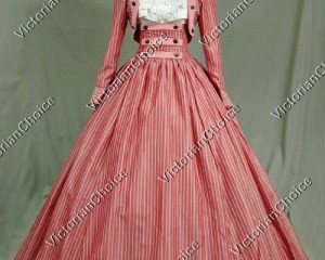 Custom Made-Victorian Civil War Stripes 3-pc Period Dress Ball Gown Reenactment Stage Wear Dess