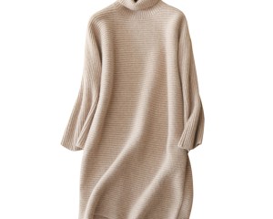 2020 Fashion 3 Colors Women's Sexy Dress Pure Cashmere Warm Keeping Thick Turtleneck Above Knee Hip Length Dresses For Winter