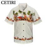 Brand Men's Hawaiian Shirt Palm Tree Surfboard Cartoon Car Fancy Dress Shirts For Men Cotton Large Size Camisas Para Hombre Uomo