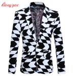 Men Jacquard Blazer Suit High Quality Slim Fit Suits Brand Jacket Casual Black White Cotton Business Party Dress Blazer F2296