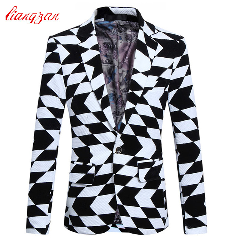 Men Jacquard Blazer Suit High Quality Slim Fit Suits Brand Jacket Casual Black White Cotton Business Party Dress Blazer F2296