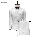 YFFUSHI Men Suit One Buttom 2 Pieces Homme Mariage White Jacquard Tuxedo Shawl Collar Mens Suits Wedding Groom Party Dress