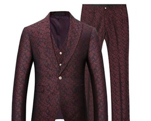 (Jacket+Vest+Pants)2020 Men Suit One Button Leaf Pattern 3 Pieces Costume Homme Red Jacquard Tuxedo Men Wedding Dress Slim Fit