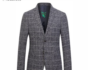 Brand Designs Mens Silver Gray Plaid Blazer Suits Men Slim Fit Blazer Groom Wedding Dress Suit Jacket Men Fashion Casual Coat