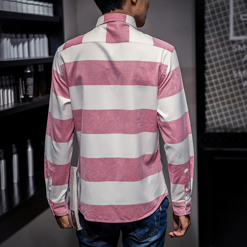 Pink plaid shirts men striped casual turn down collar shirts slim fit long sleeve mens dress shirts M-5XL - Image 3