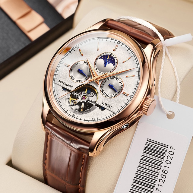 2022 LIGE Mens Watches Automatic Mechanical Watch Tourbillon Sport Clock Leather Casual Business Retro Wristwatch Relojes Hombre - Image 3