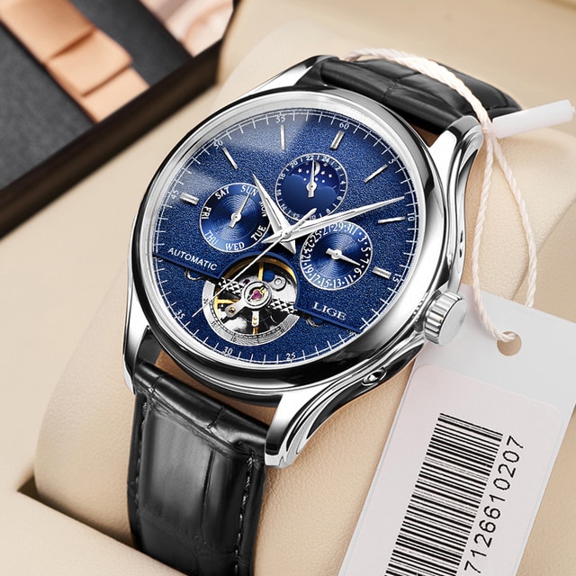 2022 LIGE Mens Watches Automatic Mechanical Watch Tourbillon Sport Clock Leather Casual Business Retro Wristwatch Relojes Hombre - Image 4