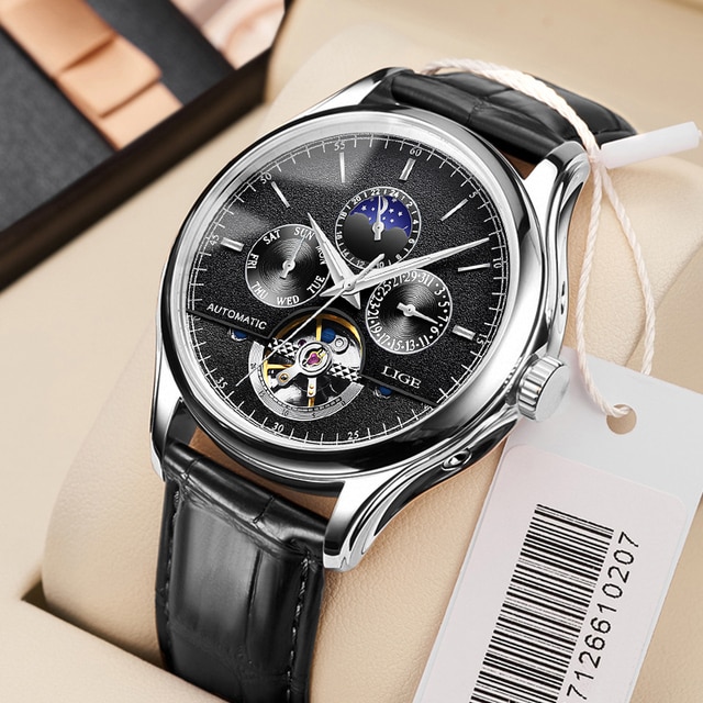 2022 LIGE Mens Watches Automatic Mechanical Watch Tourbillon Sport Clock Leather Casual Business Retro Wristwatch Relojes Hombre - Image 5