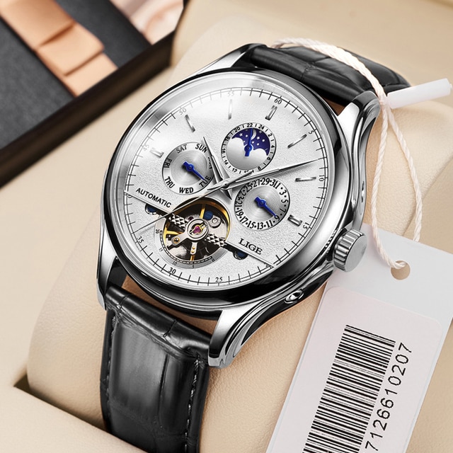2022 LIGE Mens Watches Automatic Mechanical Watch Tourbillon Sport Clock Leather Casual Business Retro Wristwatch Relojes Hombre - Image 6