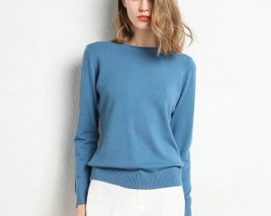 2023 Female  Slim O-Neck Pullover Cashmere Wool Blending Sweater Autumn And Winter Long-Sleeved Knit Bottoming Shirt Large Size