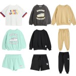 2024 New Mini Spring Summer Kids Sweatshirt Pants Suit Boys Solid Color Printing Sweatshirt Panda Print Girls Suit