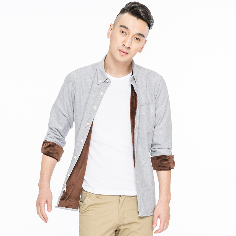 Langmeng super warm winter mens casual shirt striped dress shirt men solid color brand long sleeve oxford shirt camisa masculina - Image 4