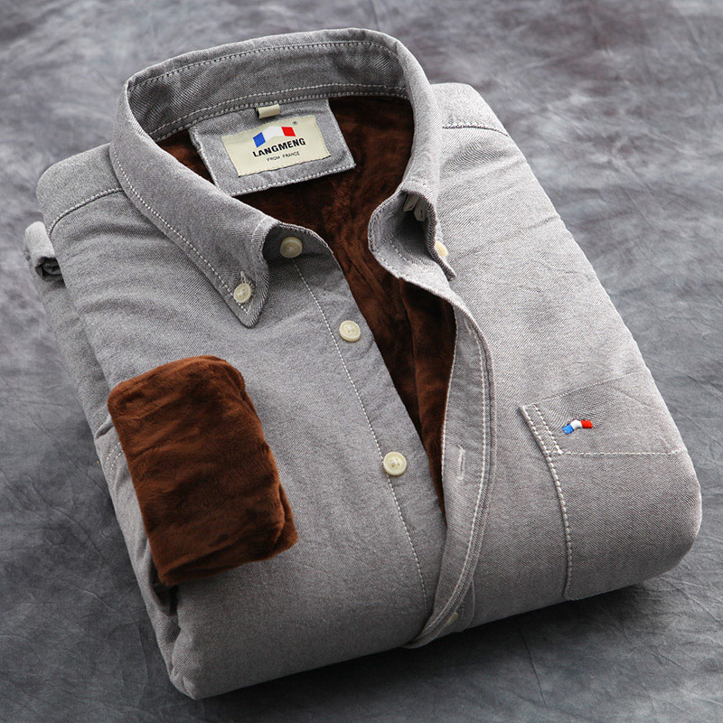 Langmeng super warm winter mens casual shirt striped dress shirt men solid color brand long sleeve oxford shirt camisa masculina - Image 3