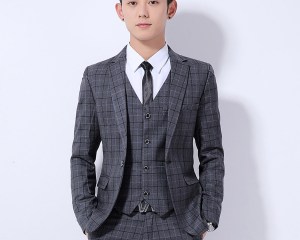 (Jakcet+Pant) Men's Wedding Dress Suit Plaid Skinny Suits One Button Male Clothes M-3XL Terno Masculino Dark blue/Dark grey K310