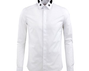 Men's Embroidery Stars Collar Cotton Party Dress Casual Shirt Fashion Long Sleeve Business Shirts White Black Army Green 2020