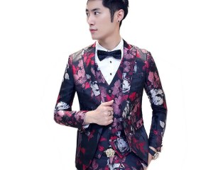 2020 new spring High quality casual printed flowers single Breasted suit, blazer,wedding dress,free shipping(Jackets+Pants+vest)