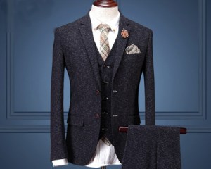 Men's Black Suit Set Male Fashion Married Suits 3 Piece Woolen Suit Jacket Commercial Wedding Dress For Man